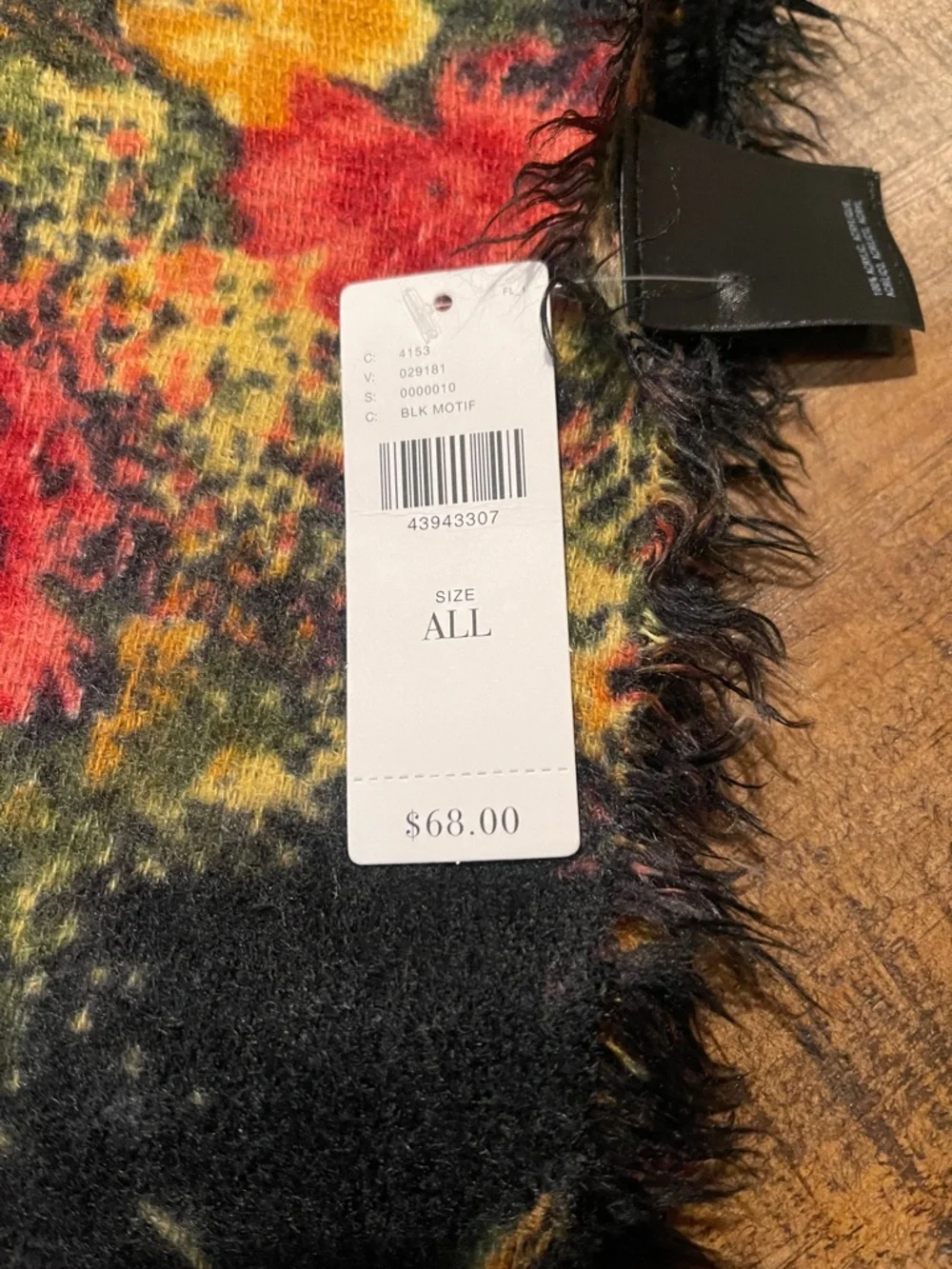 Anthropologie Black Scarf/Wrap with Red & Mustard Floral Print 58” x 100”